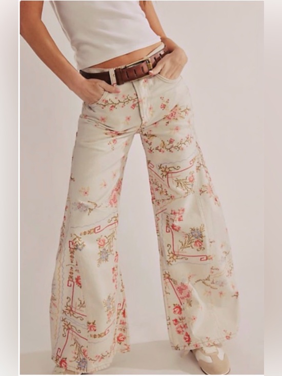 Free People Denim - Free People Eden Printed Wide Leg 🔥 Size 27